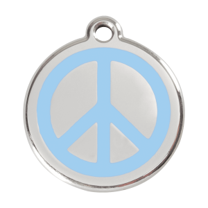 Hundemarke groß Peace Hellblau aus Emaille und Edelstahl