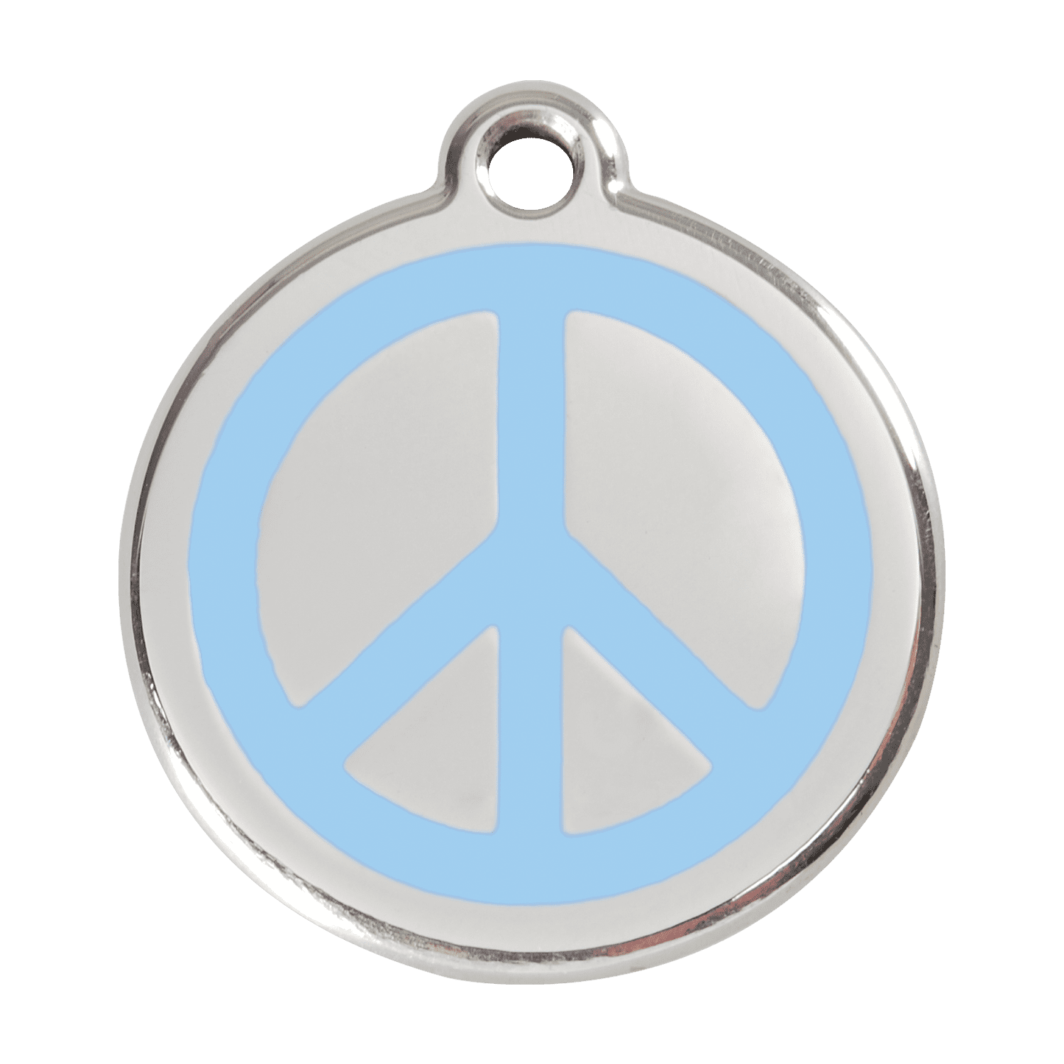 Vue avant - Médaille personnalisée pour chien - Red Dingo Émail et acier inoxydable - Motif Paix - Bleu clair - Größe L
