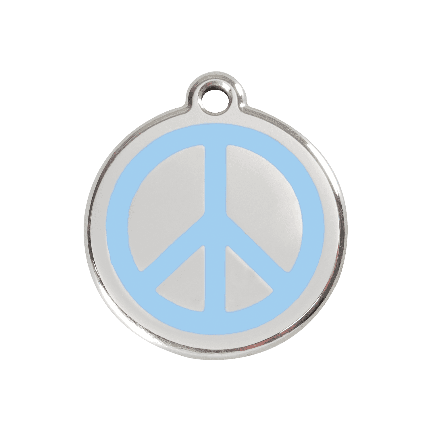 Vue avant - Médaille personnalisée pour chien Red Dingo Émail et acier inoxydable - Motif Paix - Bleu clair - Größe M