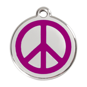 Hundemarke groß Peace in violettem Emaille und Edelstahl
