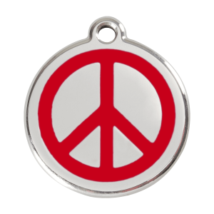 Hundemarke groß mit rotem Peace-Motiv aus Emaille und Edelstahl