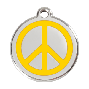Hundemarke groß Peace Gelb aus Emaille und Edelstahl