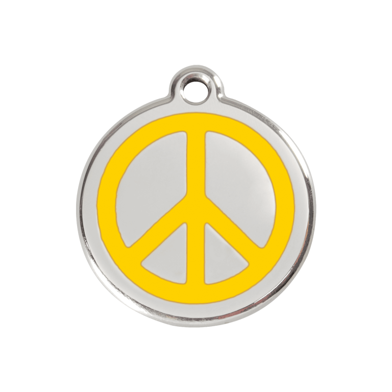 Vue avant - Médaille personnalisée pour chien Red Dingo Émail et acier inoxydable - Motif Paix Jaune - Größe M