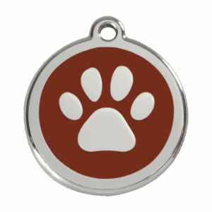 Hundemarke groß mit braunem Pfotenabdruck aus Emaille und Edelstahl