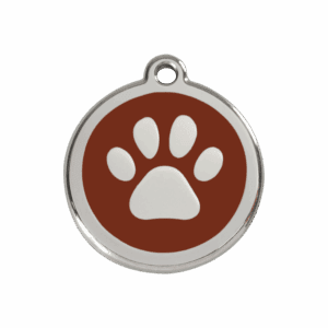 Hundemarke M mit braunem Pfotenabdruck aus Emaille und Edelstahl
