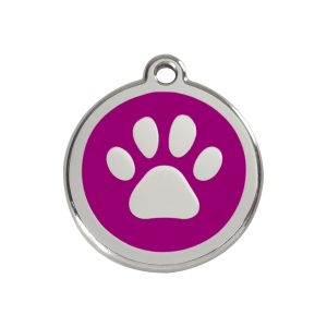 Hundemarke mit violettem Pfotenabdruck, Größe M, Emaille & Edelstahl
