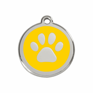 Hundemarke M Gelb mit Pfotenabdruck aus Emaille und Edelstahl