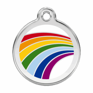 Hundemarke groß mit Regenbogenmotiv aus Emaille und Edelstahl