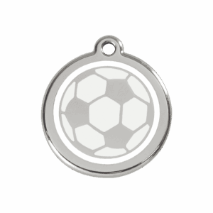 Hundemarke Größe M mit weißem Fußball-Design aus Emaille