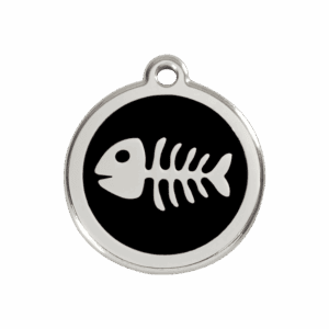 Hundemarke Fischgräte schwarz Größe M aus Emaille und Edelstahl
