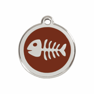 Hundemarke Fischgräte braun Größe M aus Emaille und Edelstahl