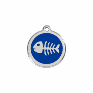 Katzenmarke S Fischgräte-Design Dunkelblau aus Emaille und Edelstahl