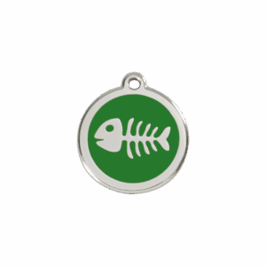 Katzenmarke S Fischgräte-Design grün aus Emaille und Edelstahl