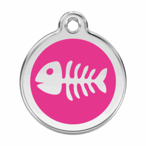 Hundemarke Fischgräte aus Emaille und Edelstahl, groß, rosa