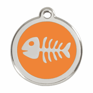 Hundemarke Fischgräte Orange L aus Emaille und Edelstahl