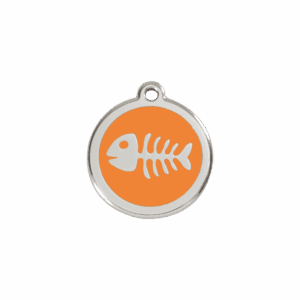 Katzenmarke S Fischgräte-Design Orange aus Emaille und Edelstahl