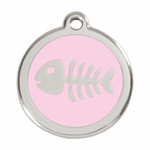 Hundemarke Fischgräte Emaille Edelstahl Rosa Größe L
