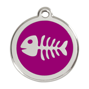 Hundemarke groß mit violettem Fischgräten-Design aus Emaille und Edelstahl