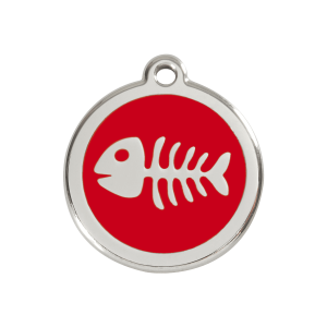 Hundemarke Fischgräte Rot aus Emaille und Edelstahl Größe M
