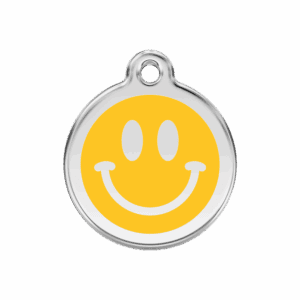 Gelbe Hundemarke Smiley M aus Emaille und Edelstahl