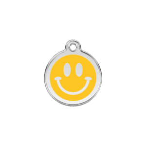 Gelbe Smiley Katzenmarke S aus Emaille und Edelstahl