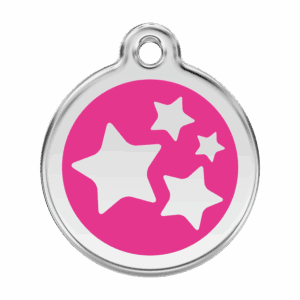 Hundemarke Größe L mit leuchtend rosa Stern aus Emaille und Edelstahl