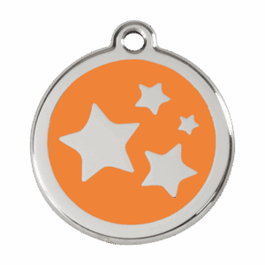 Hundemarke Größe L mit orangem Stern aus Emaille und Edelstahl