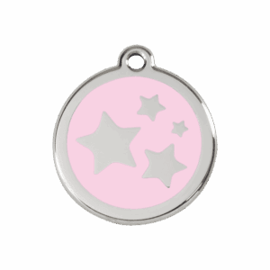 Hundemarke Mittel mit rosa Stern aus Emaille und Edelstahl