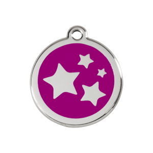 Hundemarke Mittel mit violettem Stern aus Emaille und Edelstahl