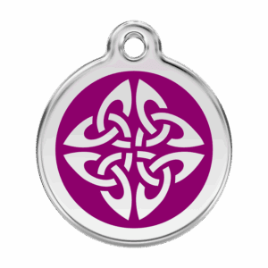 Hundemarke groß mit violetten Tribal-Pfeilen aus Emaille und Edelstahl