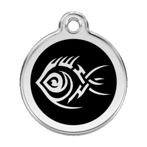 Hundemarke Tribal-Fisch Schwarz Größe L aus Emaille und Edelstahl