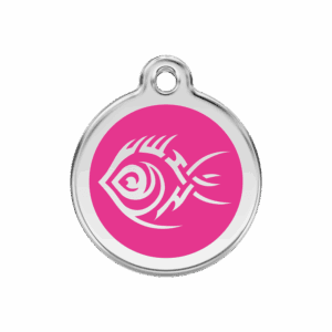 Hundemarke Tribal-Fisch Pink Größe M aus Emaille und Edelstahl