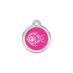 Katzenmarke Tribal-Fisch Pink Größe S aus Emaille und Edelstahl