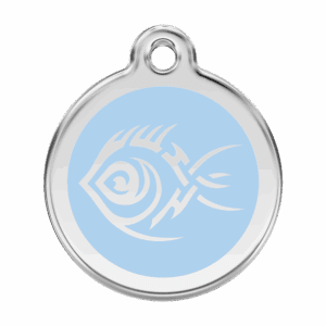 Hundemarke Tribal-Fisch Hellblau Größe L aus Emaille und Edelstahl
