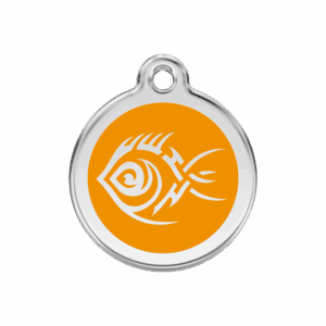 Hundemarke Tribal-Fisch Orange Größe M aus Emaille und Edelstahl