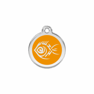 Katzenmarke Tribal-Fisch Orange Größe S aus Emaille und Edelstahl