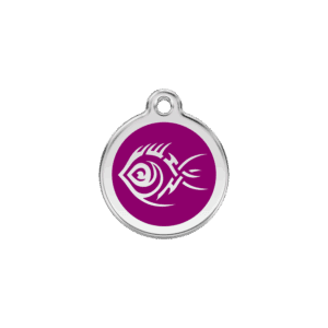 Katzenmarke Tribal-Fisch Violett Größe S aus Emaille und Edelstahl