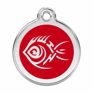 Hundemarke Tribal-Fisch Rot Größe L aus Emaille und Edelstahl