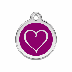 Hundemarke Mittel mit violettem Tribal-Herz aus Emaille und Edelstahl