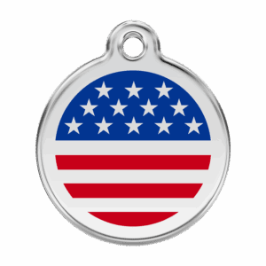 Hundemarke groß mit dunkelblauem amerikanischen Flaggenmotiv aus Emaille und Edelstahl
