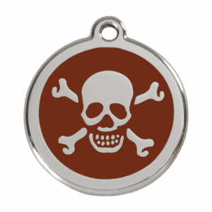 Hundemarke groß Totenkopf braun aus Emaille und Edelstahl