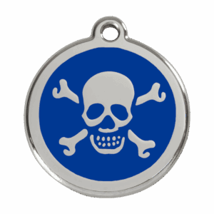 Hundemarke groß Totenkopf dunkelblau aus Emaille und Edelstahl