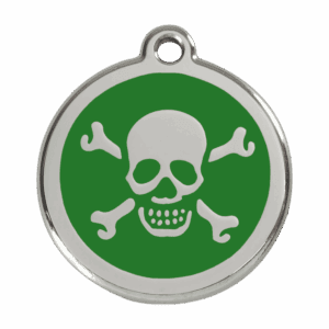 Hundemarke groß Totenkopf grün aus Emaille und Edelstahl