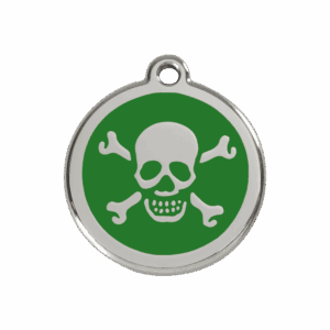 Hundemarke Totenkopf grün Größe M aus Emaille und Edelstahl