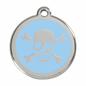 Hundemarke groß Totenkopf hellblau aus Emaille und Edelstahl