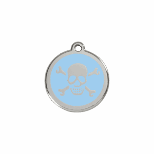 Katzenmarke Klein Totenkopf Hellblau Emaille Edelstahl