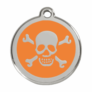 Hundemarke groß Totenkopf Orange aus Emaille und Edelstahl