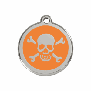 Hundemarke Totenkopf Orange Emaille Edelstahl Größe M