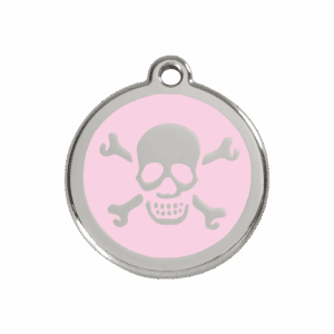 Hundemarke Totenkopf rosa Emaille Edelstahl Größe M