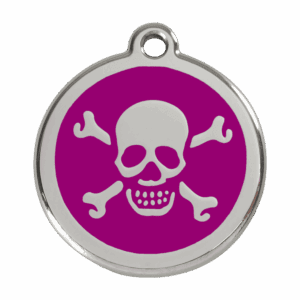 Hundemarke groß Totenkopf violett aus Emaille und Edelstahl